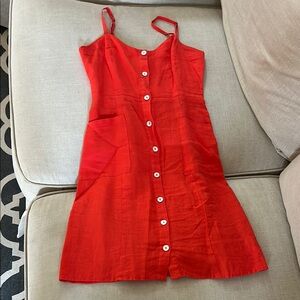 Red Button-Down Dress with Straps